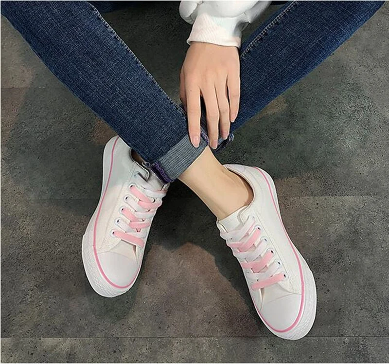 

Women's Flats Sneakers Shoes Pink/Blue School Girl Lace-up Casual Canvas Summer Shoes