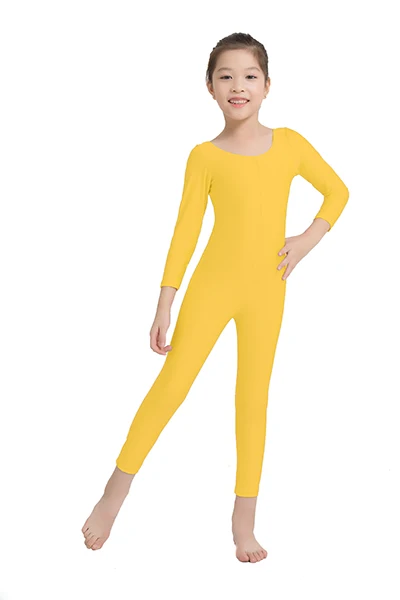 Черный комбинезон с длинными рукавами для девочек; боди для мальчиков из спандекса и лайкры; Облегающий комбинезон с глубоким вырезом; танцевальные костюмы - Цвет: Цвет: желтый
