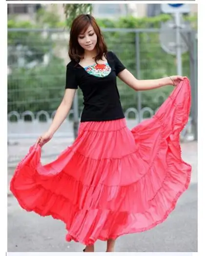 Летняя женская многослойная длинная юбка из льна и хлопка, плиссированная пляжная юбка макси, 8 цветов на выбор