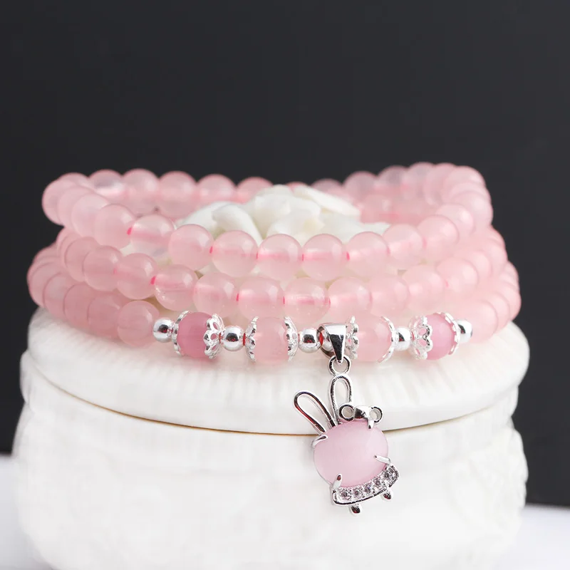 

Pink Crystal Female Natural Pink Crystal Crystal Multi Sweet 925 Silver Fox Pendant075566858233