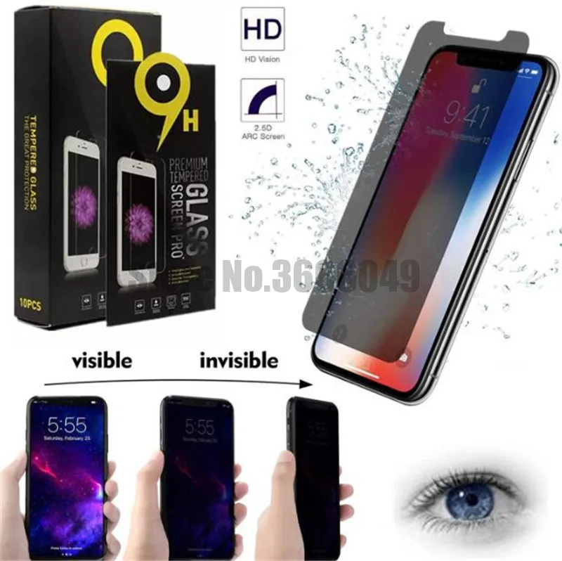 

2.5D 9H 100pcs/lot Privacy Tempered Glass For iPhone XS max XR XS 6 6S 7 8 Plus Screen Protector Protective Film retail box
