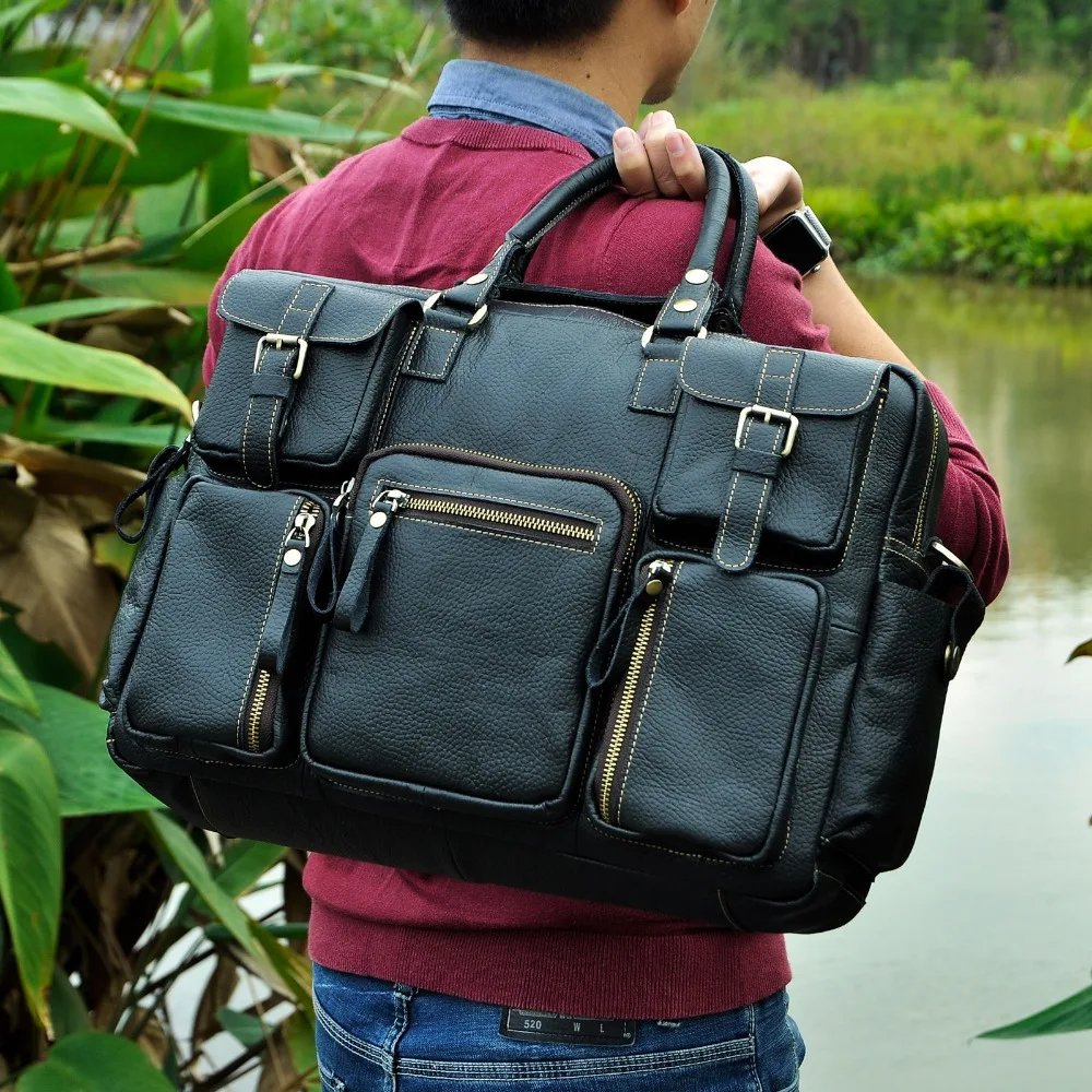 Maletín de viaje de gran capacidad antiguo de cuero Real para hombres, maletín de negocios de 15,6