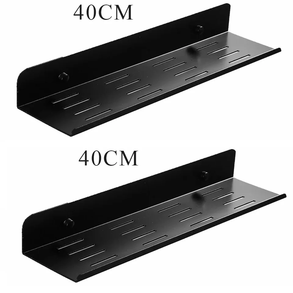 Лак для ногтей, алюминий, черный, серебристый, полки для ванной комнаты на кухню стену полку, душ, твердая стойка, аксессуары для ванной комнаты, 20-60 см, длина C - Цвет: Black 40CM two piece
