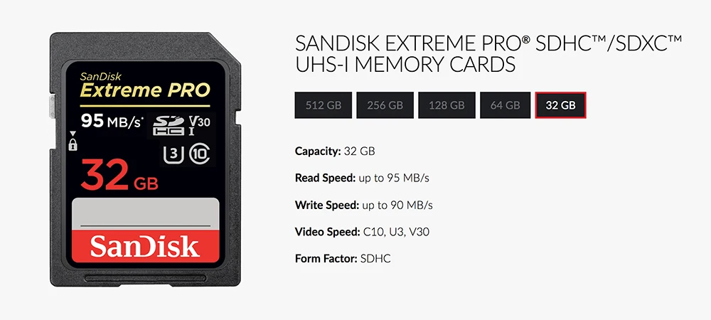 Карта памяти SanDisk Extreme Pro SDHC карты SD 32 GB 95 МБ/с. читать 90 МБ/с. записи C10 U3 V30 UHS-I 4 K для Камера (SDSDXXG-032G-ZN4IN)