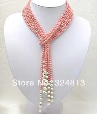 

Free shipping@@@@@ Beautiful 3 row pink coral and white pearl necklace a