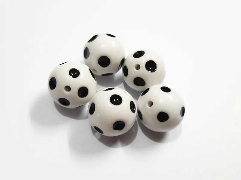 

New Design !! 20mm 50pcs/lot White With Black Enamel Polka Dot Beads