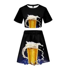 Пиво костюм с короткой юбкой Лидер продаж 2 футболка с короткими рукавами и платье для пивного фестиваля костюм из двух предметов высокое качество Повседневное Для женщин пива новые наборы для ухода за кожей