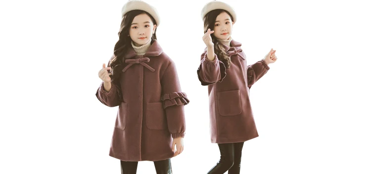 DZIECKO/детское весеннее модное шерстяное пальто высокого качества с длинными рукавами и оборками верхняя одежда для маленьких девочек, Новогодняя одежда, пальто и куртка для девочек