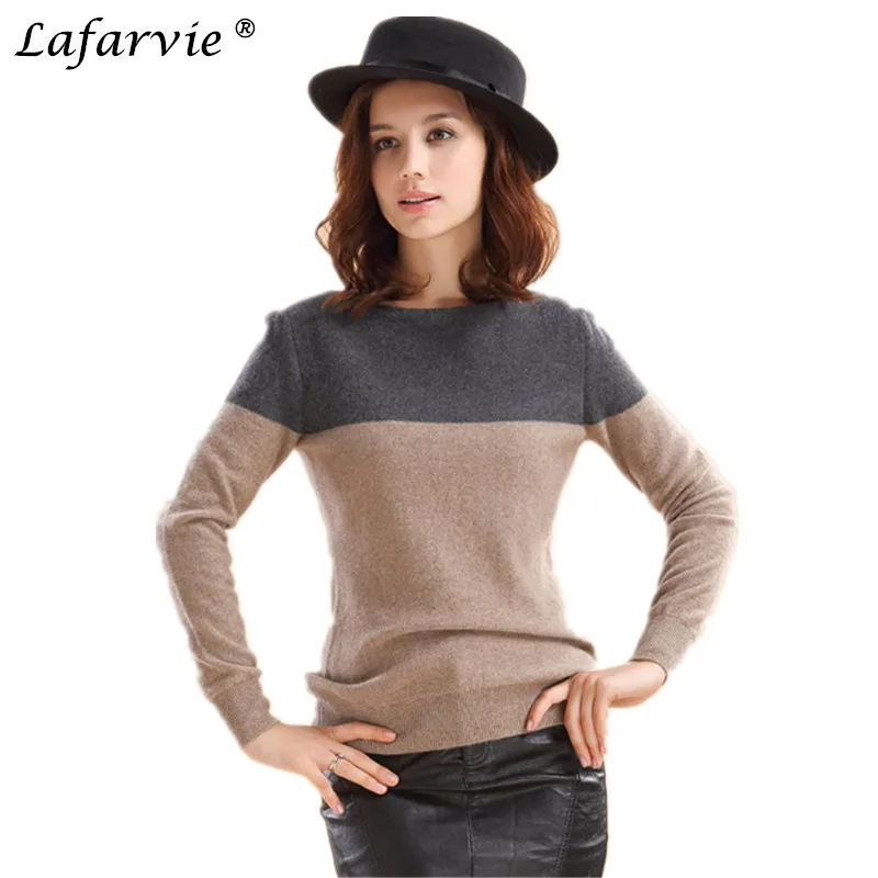 

Lafarvie Fashion High Qaultiy Cashmere Blended O-Neck Knitted Patchwork Autumn&Winter Soft Warm Sweater Women Pullovers