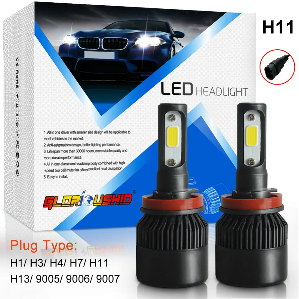 

One Pair Car Light H11 H8 H9 LED Headlight 72W 8000LM Auto Front Headlamp Fog Light Bulb 6500k H11