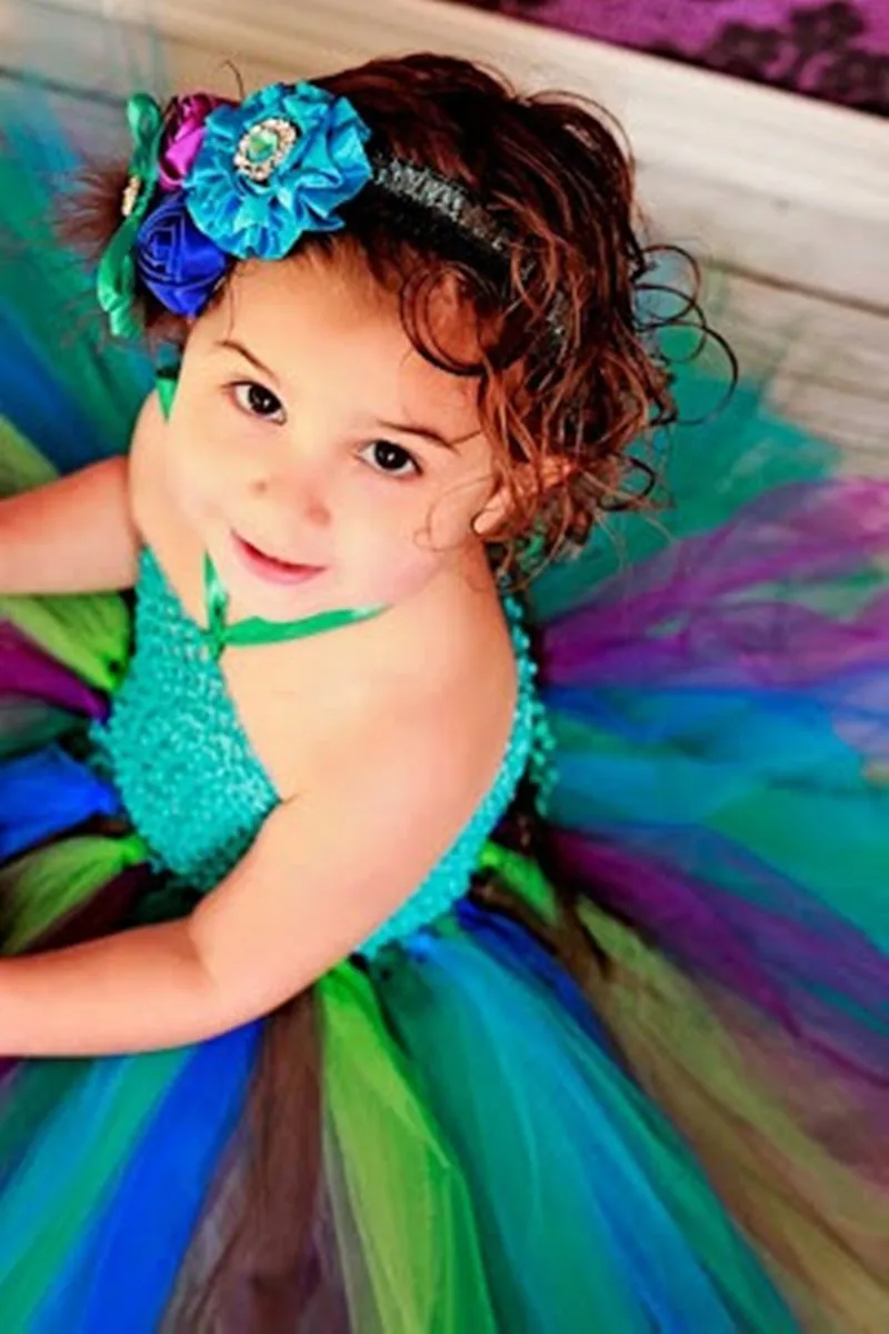 Вечернее платье с перьями павлина для маленьких девочек; красивое платье-пачка для девочек на день рождения; костюм для фотосессии