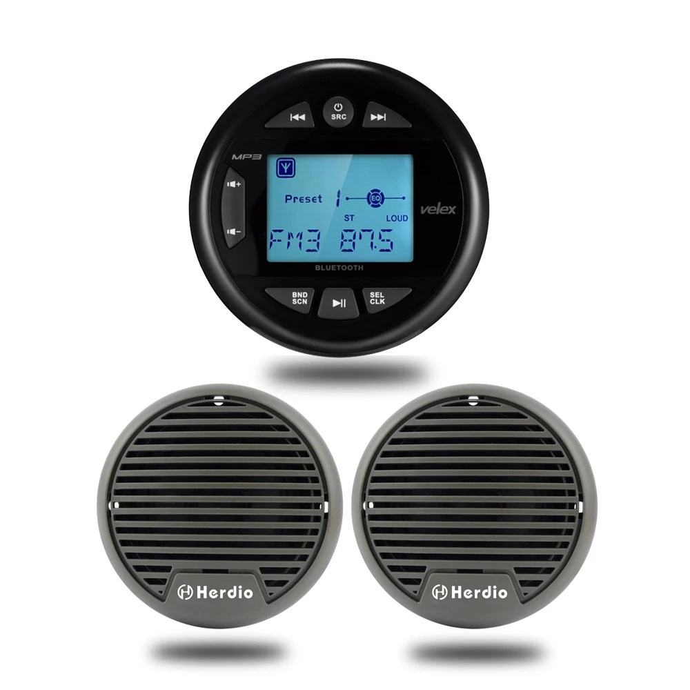 

Marine Radio Waterproof Bluetooth Stereo Car MP3 Player Audio USB AUX For Boat ATV UTV + 3 Inch Marine Motorcycle Boat Speaker