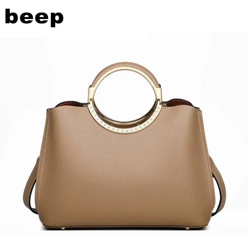 

BEEP high quality fashion luxury brand new 2019 fashion style simple texture leather ring shoulder bag shoulder bag