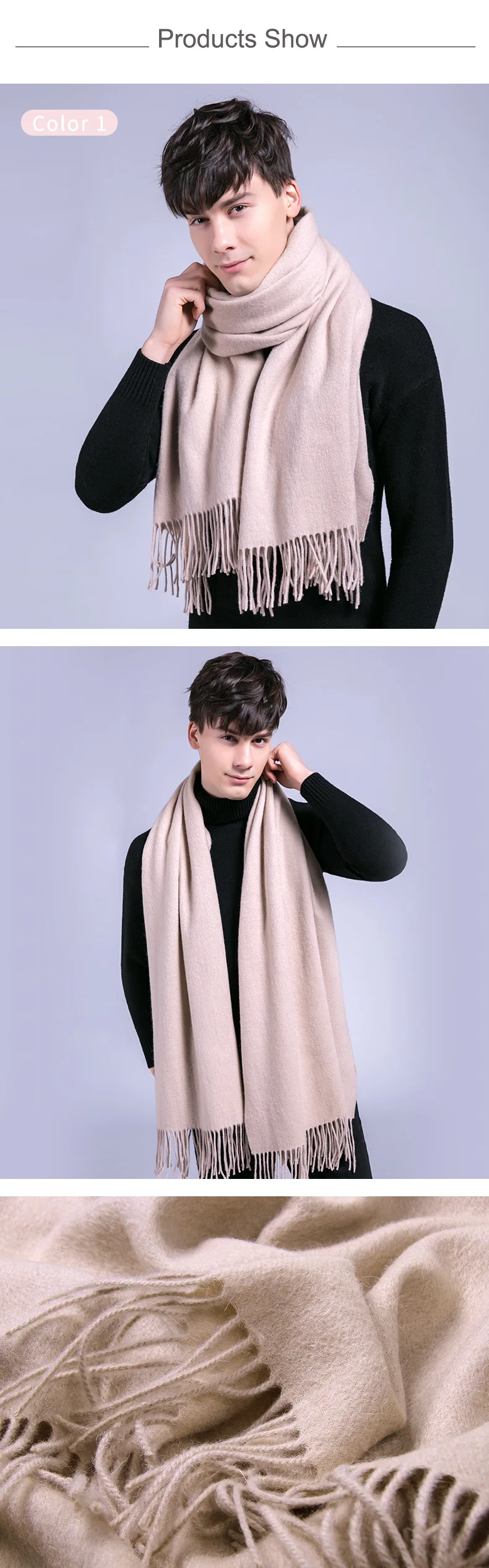 Winter Wool Cashmere Scarf For Men Warm Solid Tassels Fine Wool Scarves Male Man Fashion Wool Scarfs Big Bufandas Hombre