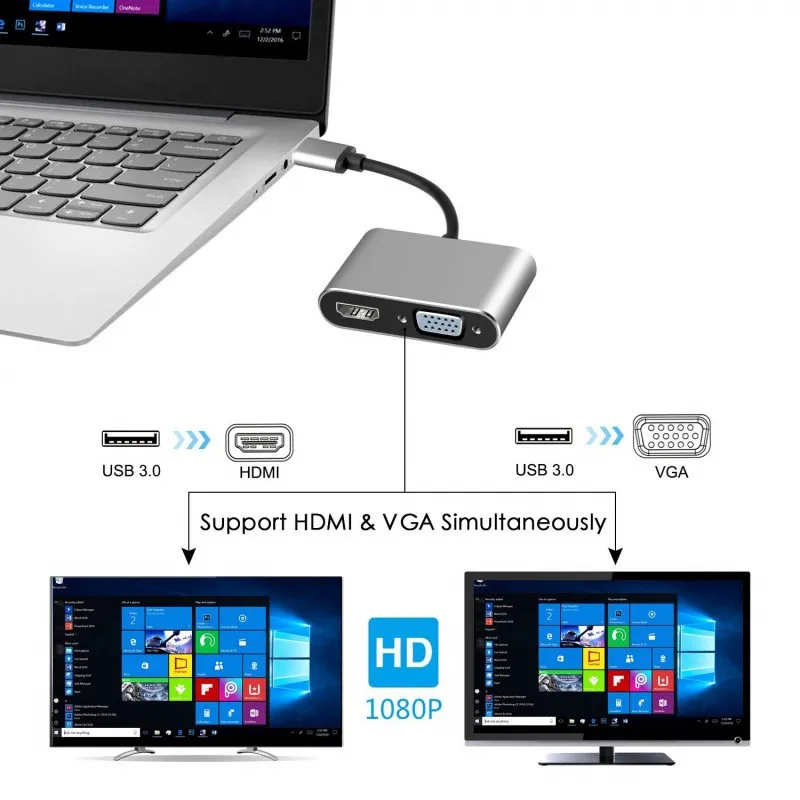  2-in-1 USB3.0 a HDMI Vga Doppia Uscita USB a VGA HDMI HD 1080 P 4 K Multi-Visualizza il Convertitor