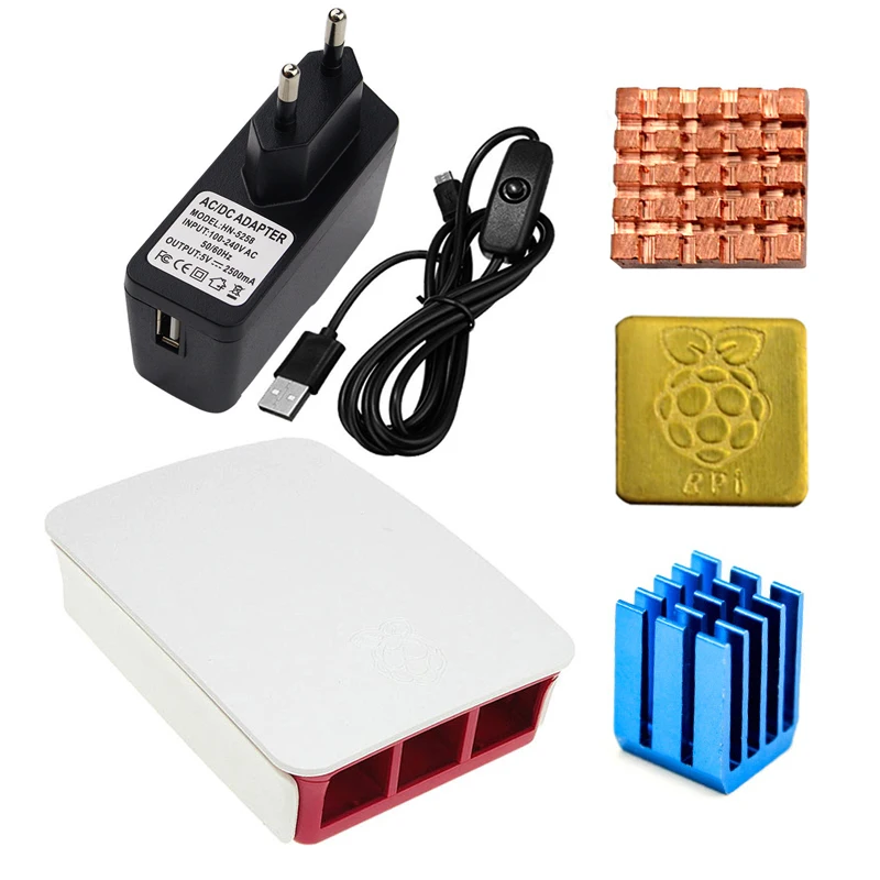 For Raspberry Pi 3 Model B+ Plus Case+ On Off Switch Micro Usb Cable+ Heat Sink+ 5v 2.5a Usb Charger Adapter Enclosure Kit