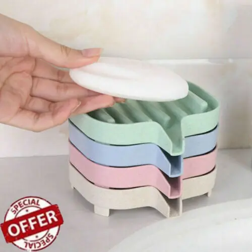 

Soap Dish Double Layer Portable Soap Holder Wall Adhesive Bathroom Accessories Tray Case Shelf Drain No Drilling Storage Box