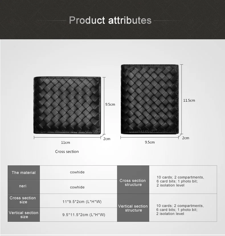 Men Wallets 100% Leather Top Baby Cow Leather Short money clip Fashion Woven Luxury Brand Wallet Simple Business 2021 New Spot