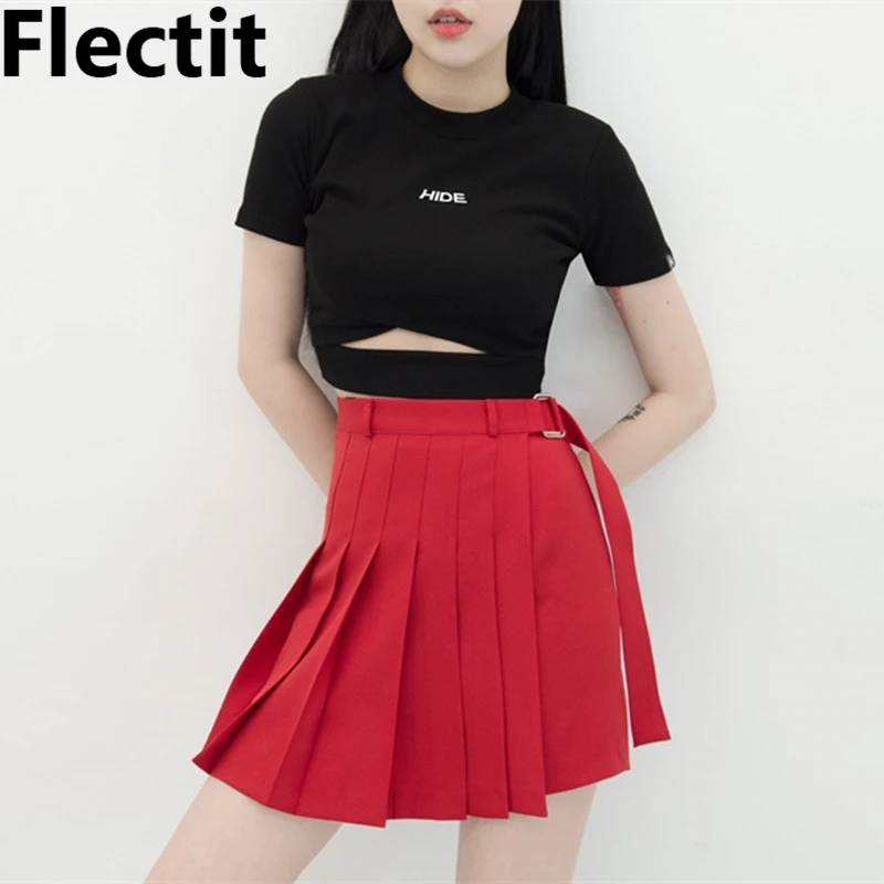 

Flectit Harajuku T Shirt For Women Front Cut Out Embroidery Letter HIDE Short Sleeve Crop Top Tee T-Shirt Female Streetwear