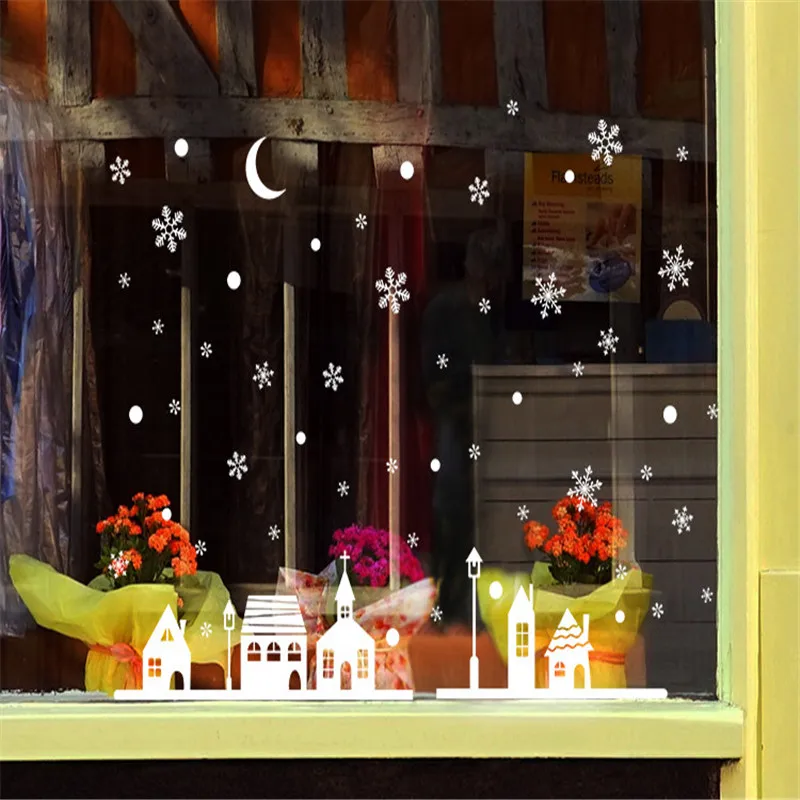 

Christmas Shop Window Decoration Wall Stickers Christmas Snowflakes Town 9.12