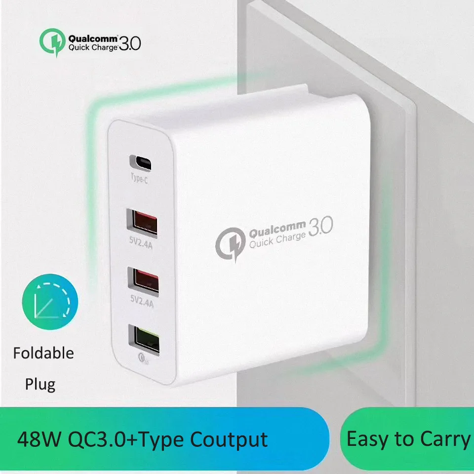 

4 Ports Type C Quick Charge USB Charger 48W EU Plug Adapter Universal 5V/3A Travel Fast Charging For iPhone Samsung Xiaomi