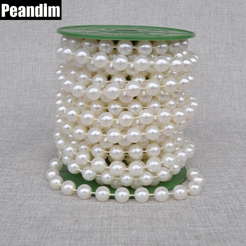 Us 19 48 24 Off Peandim 10mm 20m Lot Beige Pearl String Beads Faux Pearl Strands Crimp Bead Romantic Wedding Party Garland Decoration In Garment