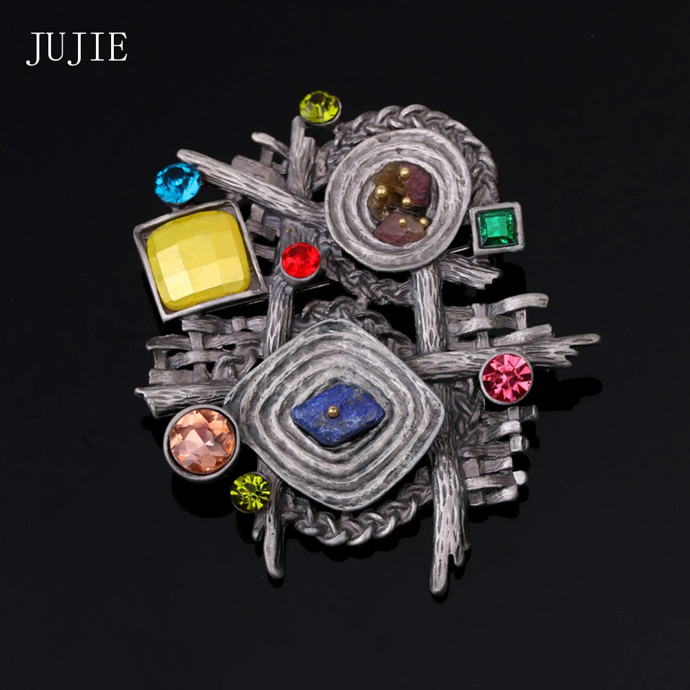 JUJIE,, разноцветный камень, женские броши,, винтажная большая геометрическая Мужская брошь на булавке, богемное ювелирное изделие, брошь