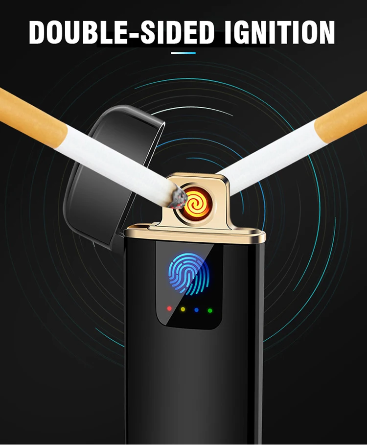 Новейшая ультратонкая сигаретная зажигалка с сенсорным датчиком отпечатков пальцев, перезаряжаемая USB металлическая импульсная USB Зажигалка, беспламенные зажигалки