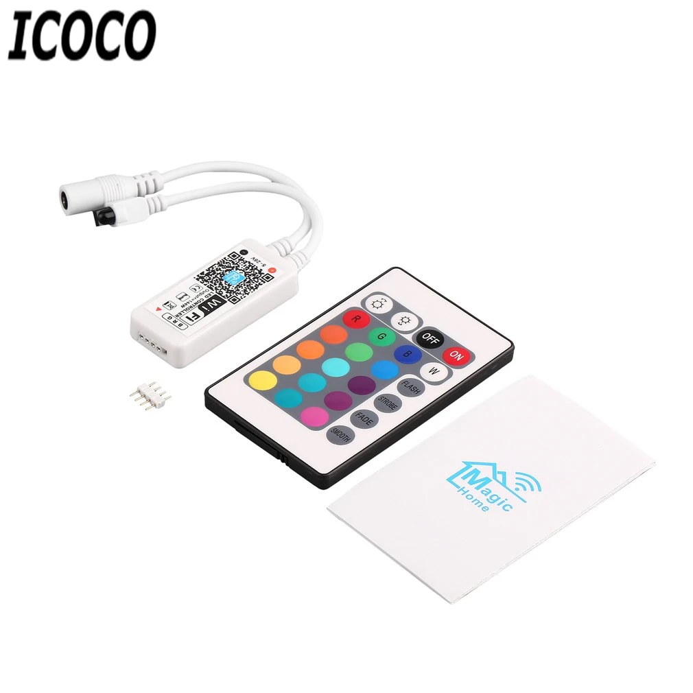 

ICOCO Mini WIFI RGB LED Controller DC5-28V 144W Mini Wifi + IR 24 Keys Remote Controller for RGB LED Strip Smartphone Control