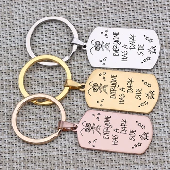 

"Everyone Has A Dark Side"Funny Key Chain Cartoon Character Pattern Fashion Colors Keyring Hand Stamped 1pcs Men Women Gift