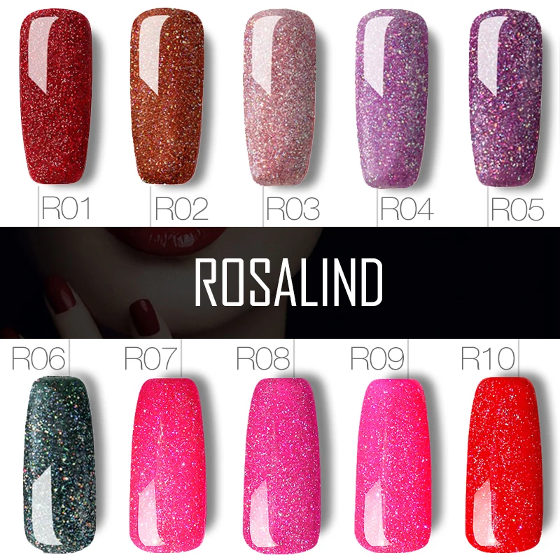 ROSALIND UV Gel Nail Polish Rainbow Shimmer Hybrid Lacquer Top Coat Set For Nail Art Manicure UV Gel Varnish Nail Gel Lak