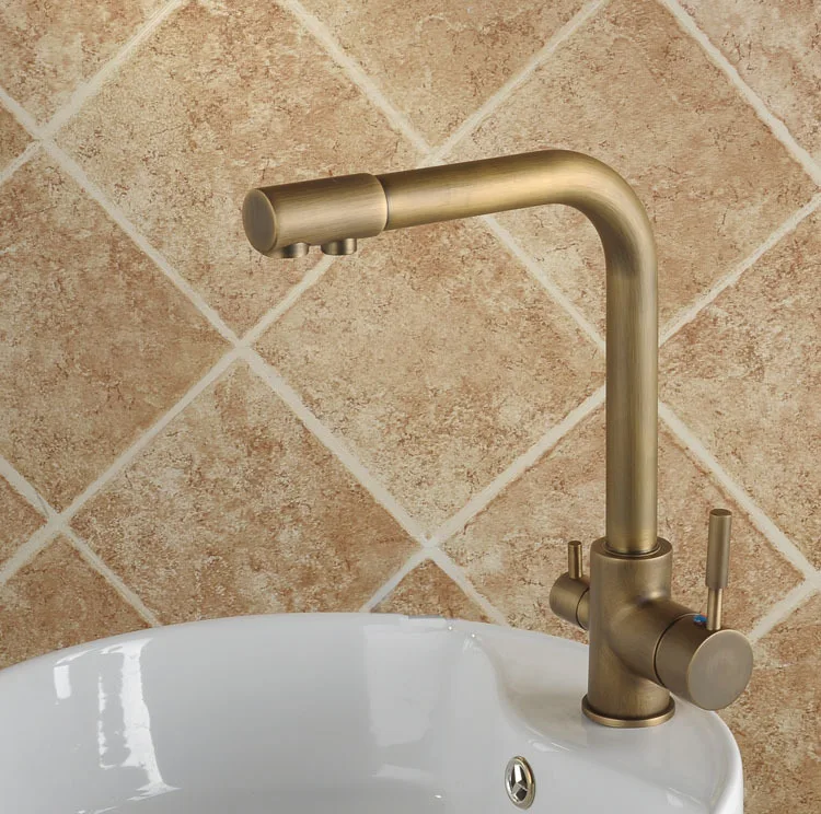 Antique plated brass kitchen faucet Cold hot water faucet Kitchen with pure water faucet Multifunctional sink