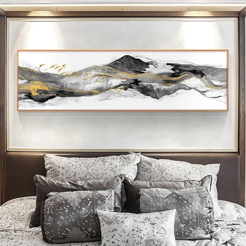 New-chinese-style-Mountains-golden-blue-banners-Canvas-painting-poster-n-prints-Bedside-Wall-Art-Posters (3)