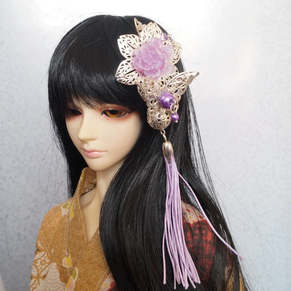 

BJD Purple Flower Silver Chinese Style Hairpin OOAK For Female 1/4 17" and 1/3 24" Tall BJD doll SD MSD DK DZ AOD DD Doll use