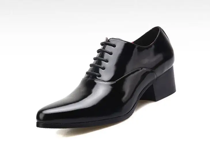 Новинка; мужские туфли-оксфорды из натуральной кожи на высоком каблуке; мужские свадебные туфли с острым носком, визуально увеличивающие рост; цвет белый, черный; повседневная обувь в деловом стиле - Цвет: black