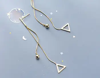 

1pair Real. 925 Sterling Silver jewelry White/ gold Triangle &Polished Lucky Beads Tassel long Earrings GTLE2658