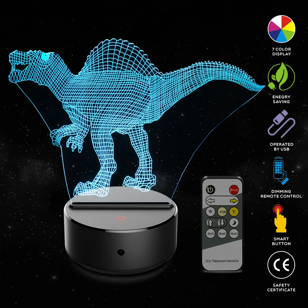 

Dinosaur Shape 3D Illusion Lamp 7 Color Change Touch Switch LED Night Light Acrylic Desk lamp Atmosphere Lamp Novelty Lighting