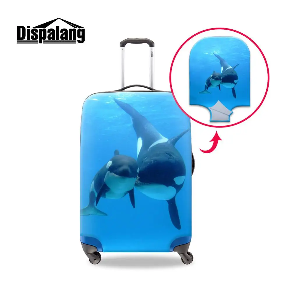 Животные дельфины печати чемодан Чехлы для багажа для девочек Эластичный полиэстер дорожный багажный чехол для леди 3D дорожный багажный чехол - Цвет: Черный