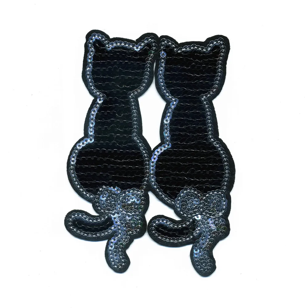 

DOUBLEHEE Two Black Cat Embroidered Iron On Patches Sequins New Design Patch Embroidery DIY Garments For Fashion Cloth