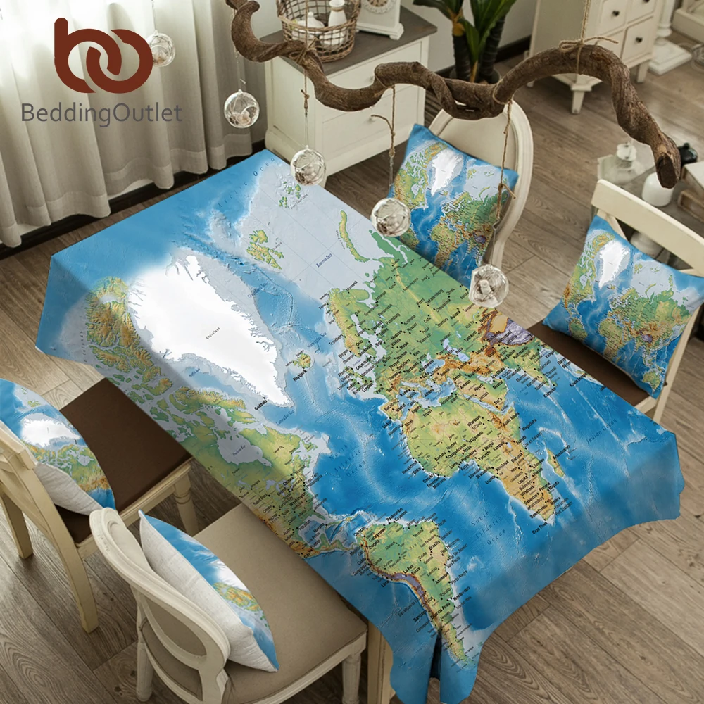 

BeddingOutlet World Map Tablecloth Waterproof Blue Party Table Cloth for Wedding Decorative Table Cover Rectangular Multi Sizes