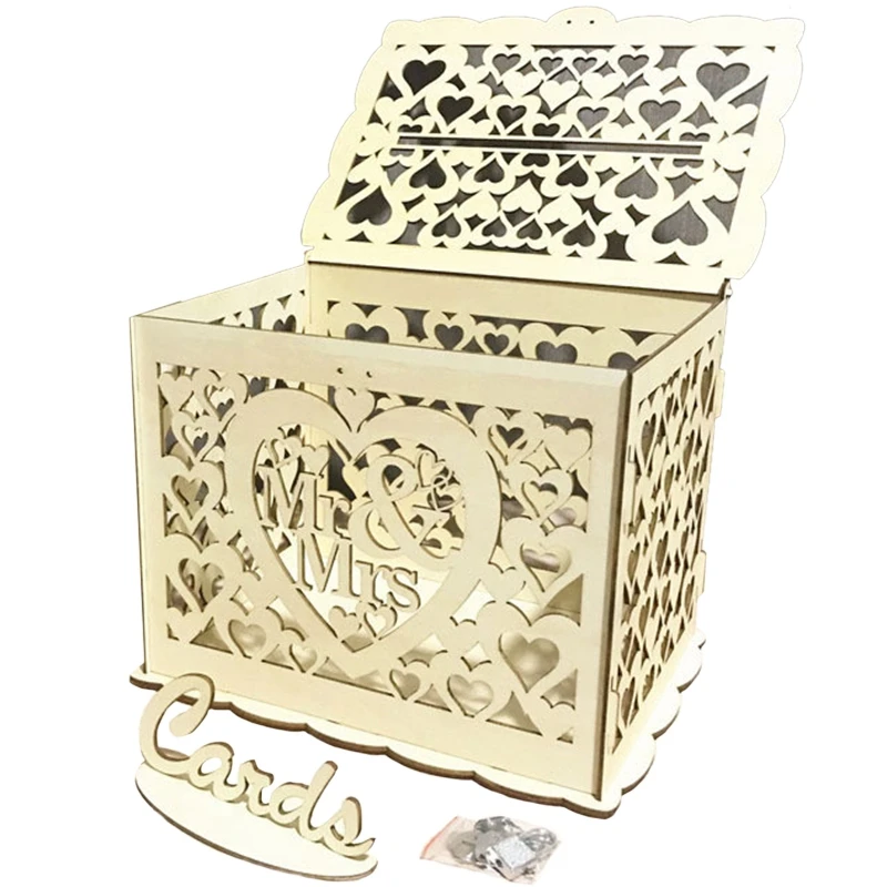  NHBR-Mr & Mrs Wedding Gift Card Box Wooden Wedding Invitation Card Box Card Sign Set Country Weddin
