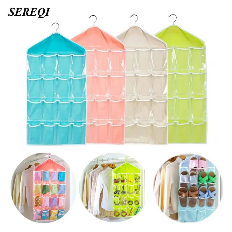 

SEREQI 16 Pocket Polyester Socks Underwear Storage Hang Bags Wardrobe Tidy Organizers Women Jewelry Storage Bag Organiser