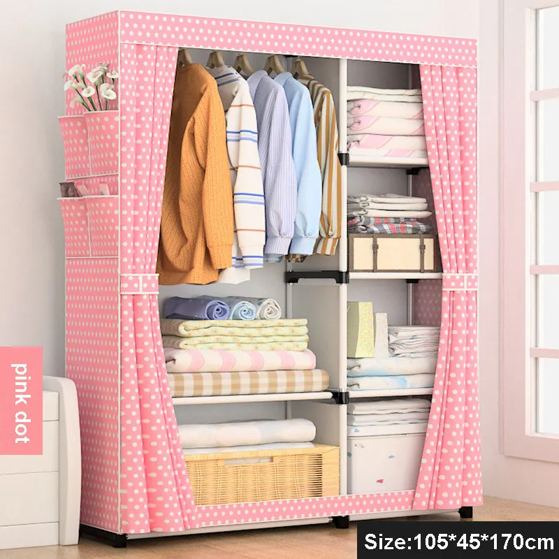 DIY простой портативный органайзер для хранения штор, шкаф, мебель для спальни, усиленный уложенный шкаф - Цвет: pink dot