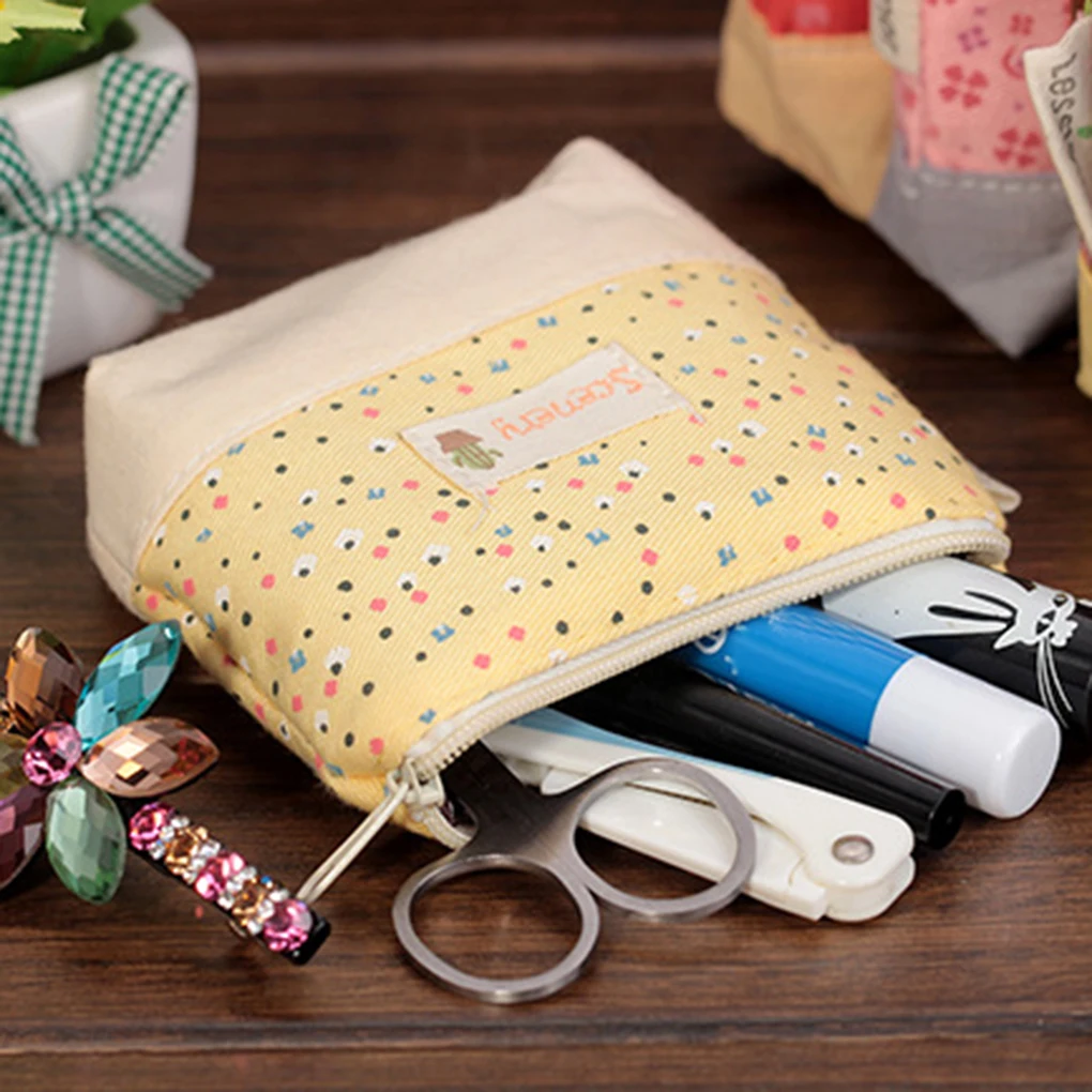 

Portable Exquisite Flower Print Girils Zipper Canvas Pencil Case Key Coin Purse Makeup Bag