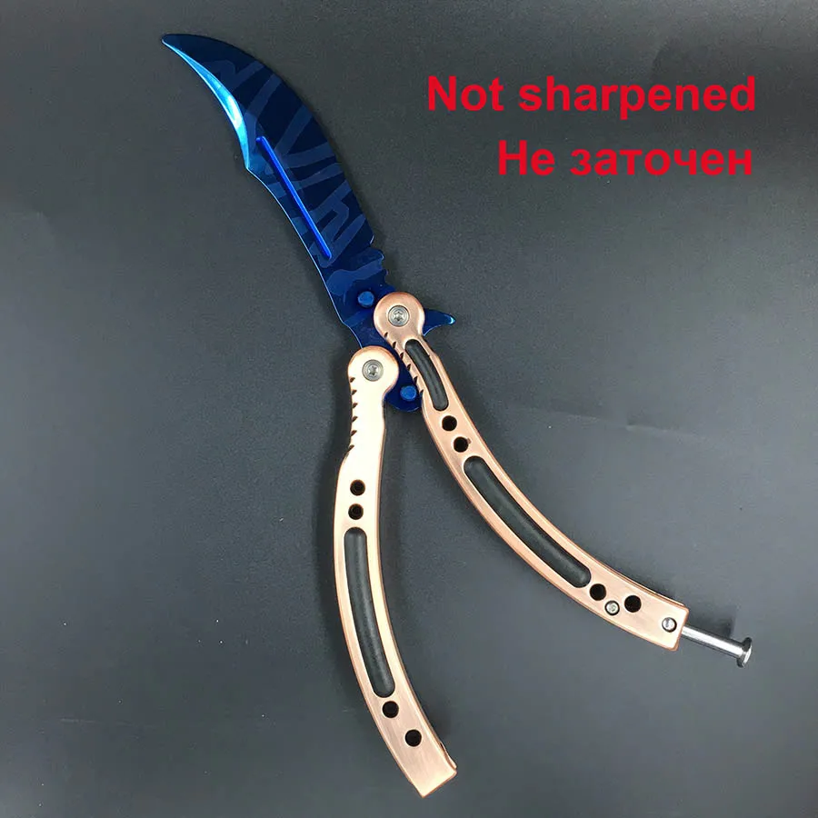 CS GO бабочка в ноже Karambit складной нож тренировочный нож подарок balisong Практичный Нож не заточенный металл - Цвет: bronze blue no hole