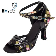XHYOO/Новое поступление года; женская обувь для сальсы; мягкая сатиновая подошва с цветком; черные танцевальные туфли для бальных танцев; туфли для латинских танцев на высоком каблуке с открытым носком; WK004