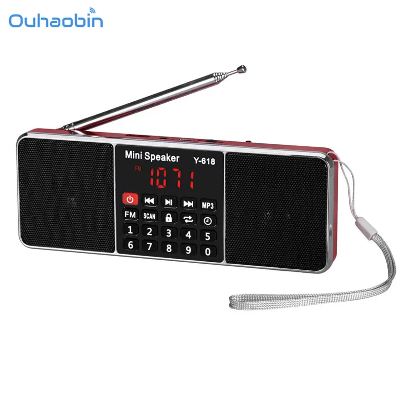 Ouhaobin Portable Mini Stereo LCD Digital FM Radio Speaker USB Rechargeable Battery Stereo Audio Speaker MP3