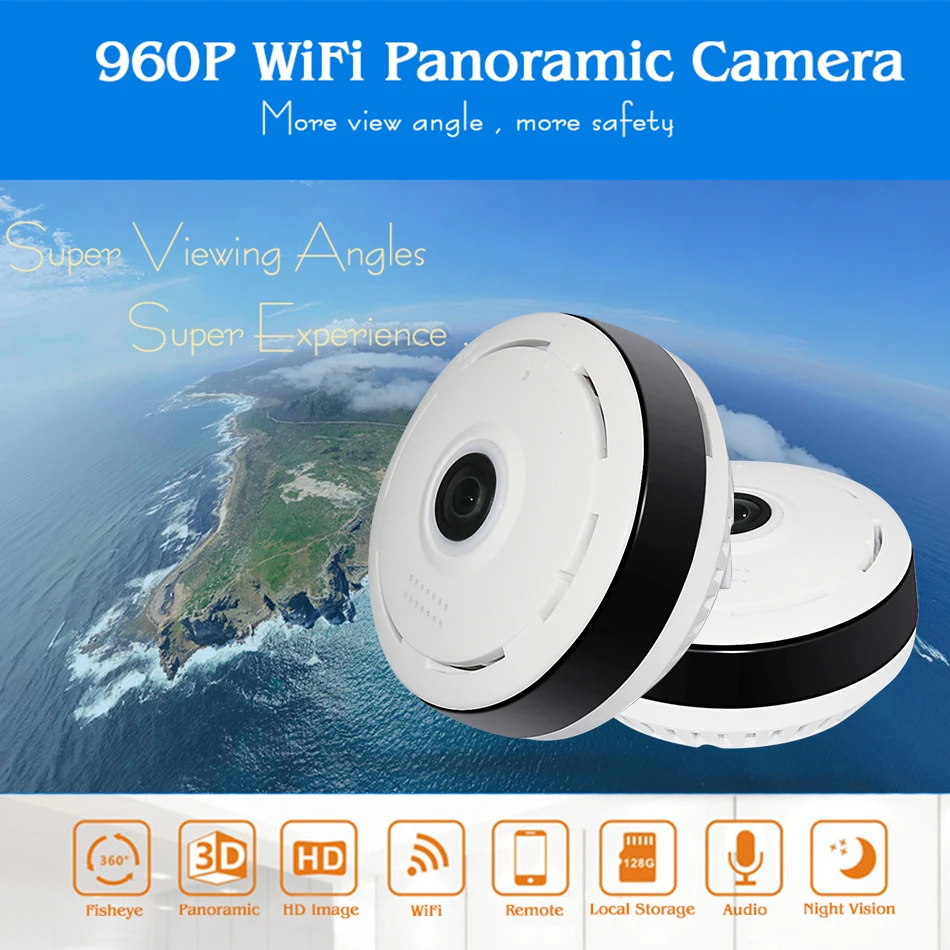 

HD FishEye IP camera 960P 360 degree Full View Mini CCTV Camera 1.3MP Network Home Security WiFi Camera Panoramic IR Hiseeu