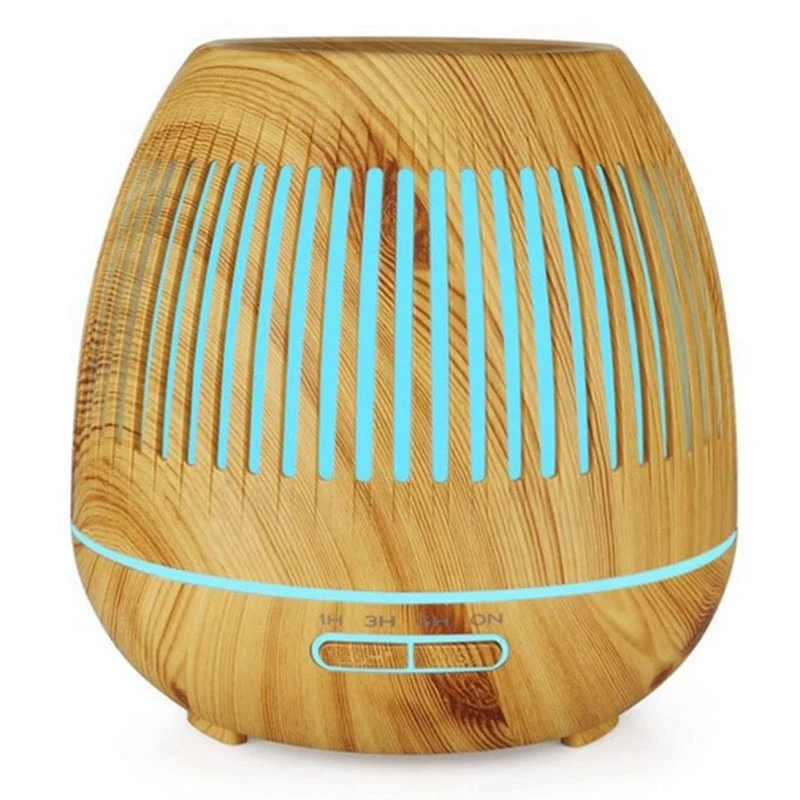 

400Ml Aromatherapy Essential Oil Diffuser Wood Grain Hallow 7 Color Light Aroma Lamp Humidifier Home(Eu Plug)