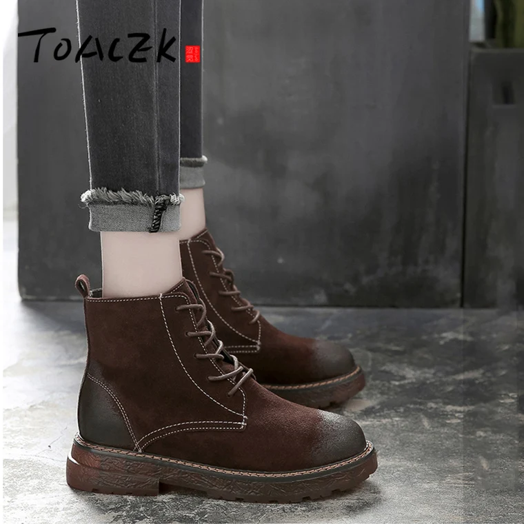 

Leather women's boots British wind student boots winter new Korean version of the retro flat women's boots
